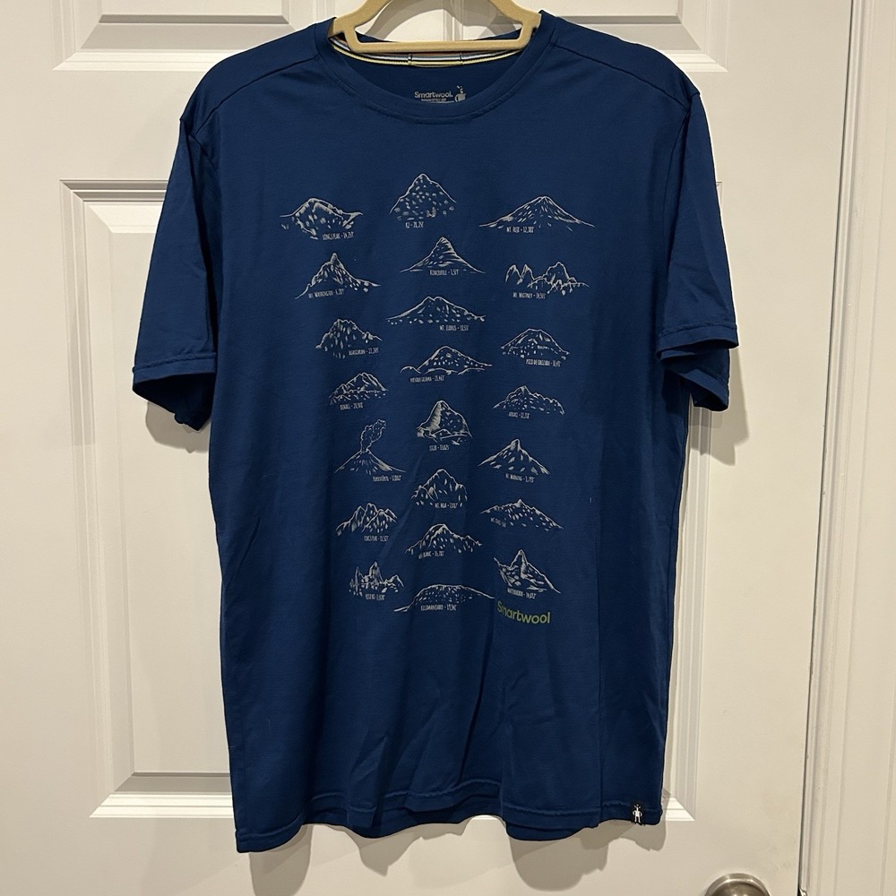 Smartwool Merino Sport 150 Prominent Peaks Blue T-Shirt Mountain Graphic Men L